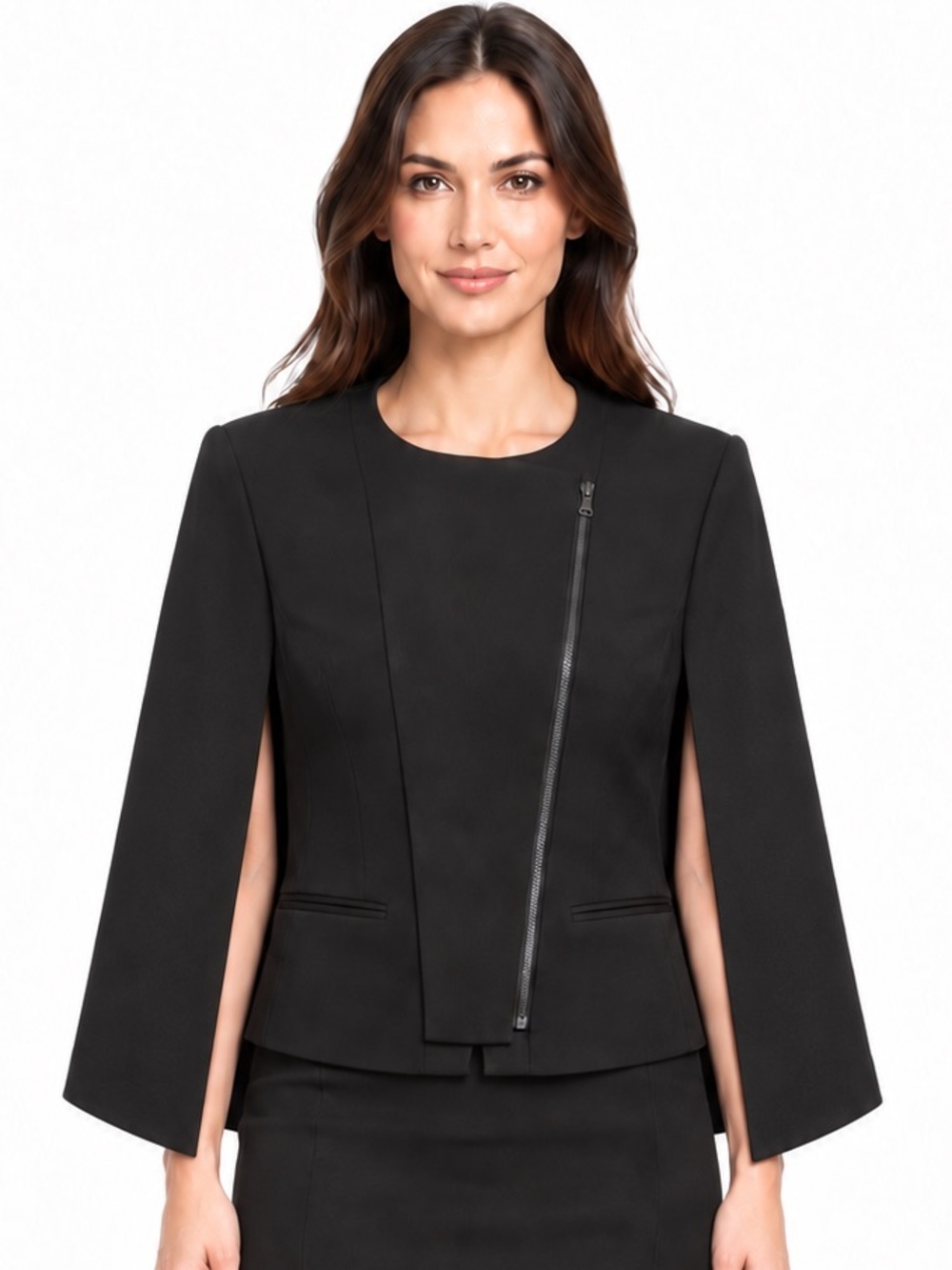 BCBG  Cape Jacket Black HOCO Career Minimalist Contemporary Sz XS